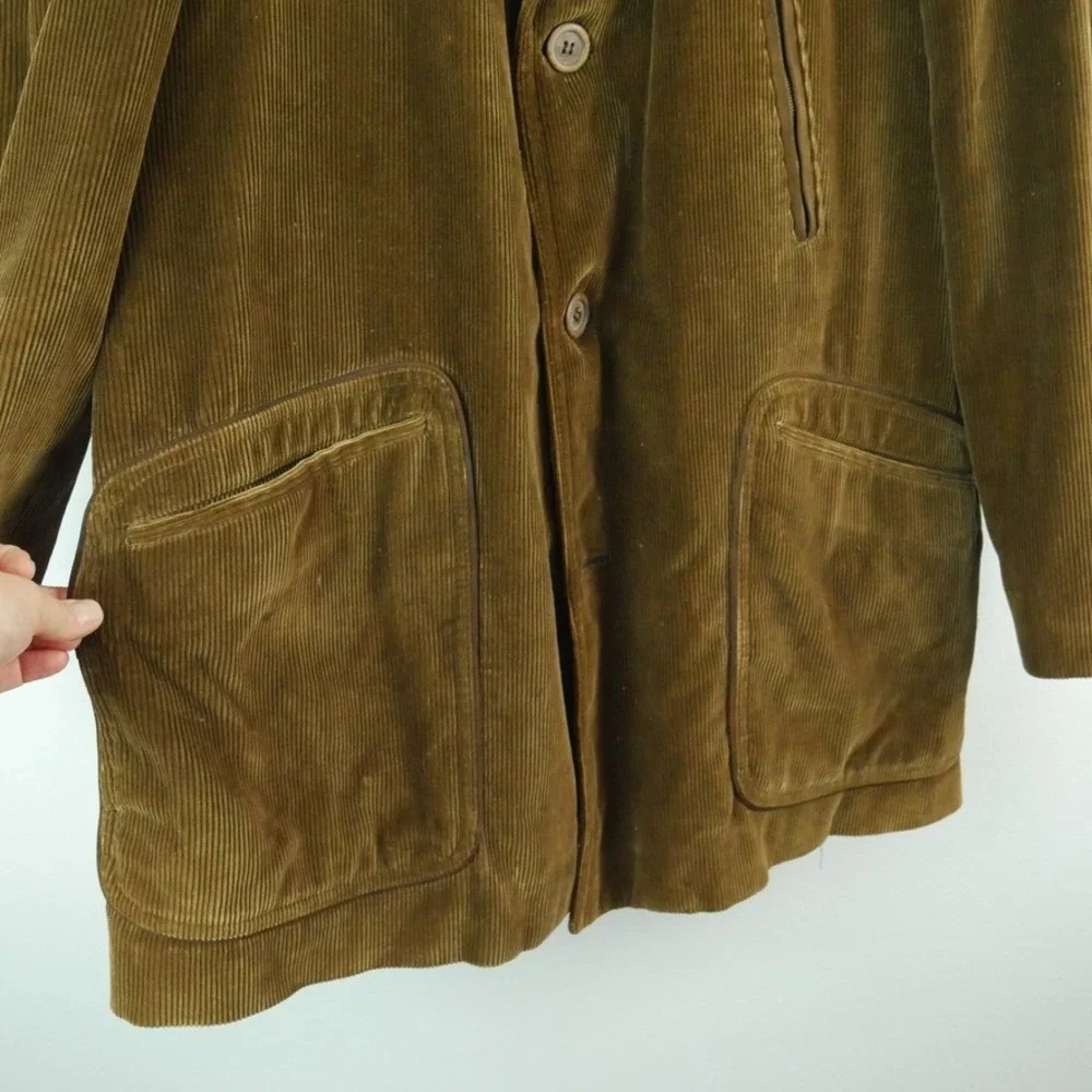 Vintage Cortefiel Corduroy Shooting Jacket Brown Suede Patch Hunting Coat 42